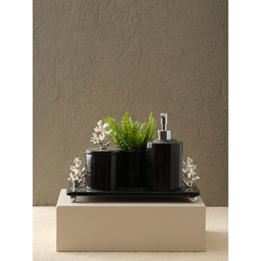 Badkamer Set Met Koraal Detail (Dienblad, Tandenborstelhouder, Doos, Vloeibare Zeepdispenser)
