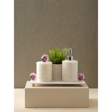 Badkamer Set Met Kristallen Ei Detail (Dienblad, Tandenborstelhouder, Doos, Vloeibare Zeepdispenser)